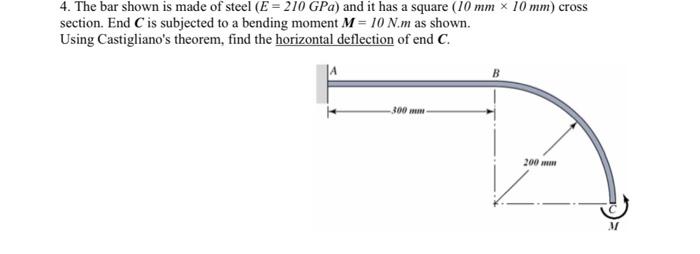 4 The Bar Shown Is Made Of Steel E 210 Gpa And It Has A Square 10 Mm 10 Mm Cross Section End C Is Subjected To 1