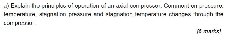 A Explain The Principles Of Operation Of An Axial Compressor Comment On Pressure Temperature Stagnation Pressure And 1
