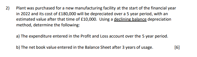 2 Plant Was Purchased For A New Manufacturing Facility At The Start Of The Financial Year In 2022 And Its Cost Of 180 1
