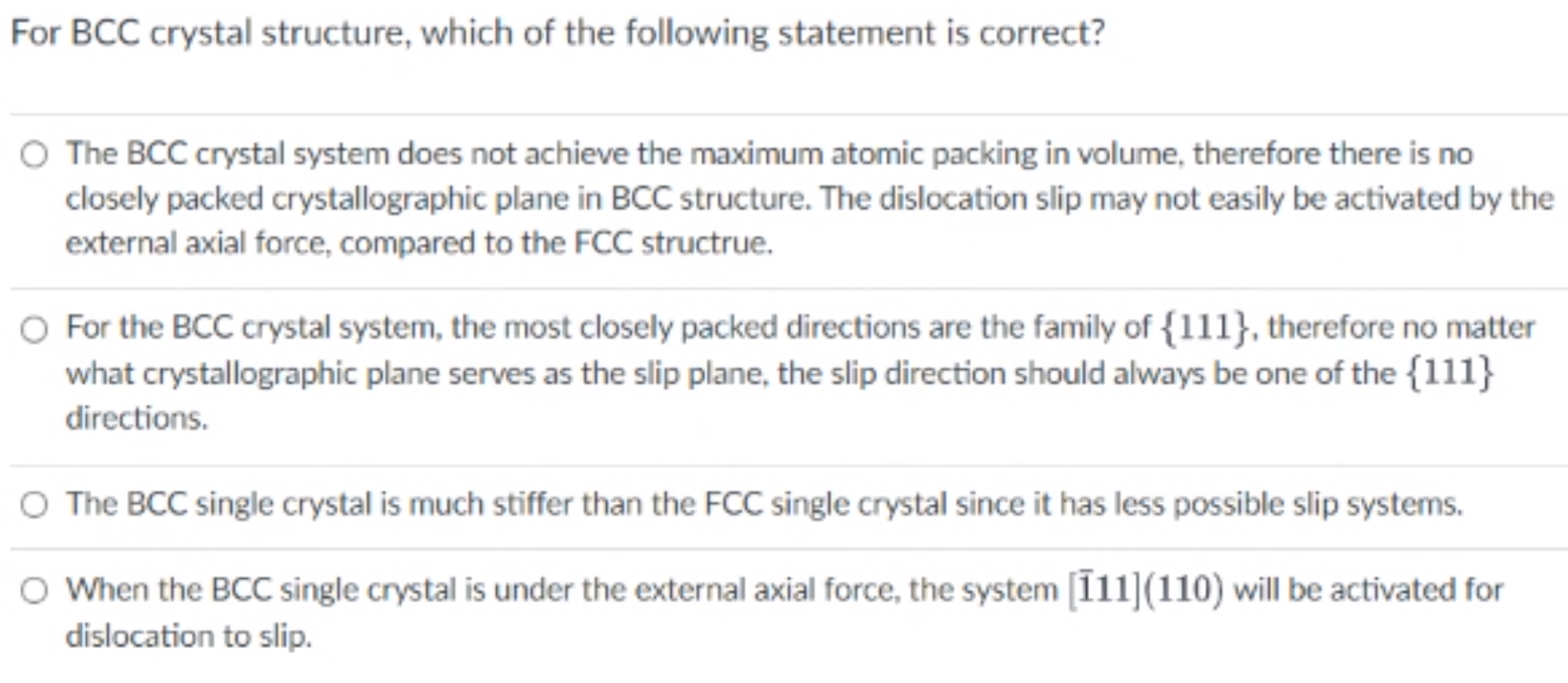 For Bcc Crystal Structure Which Of The Following Statement Is Correct The Bcc Crystal System Does Not Achieve The Maxi 1