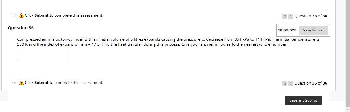 A Click Submit To Complete This Assessment Question 36 Of 36 Question 36 10 Points Save Answer Compressed Air In A 1