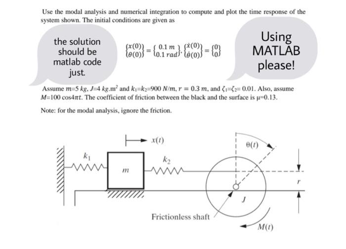Use The Modal Analysis And Numerical Integration To Compute And Plot The Time Response Of The System Shown The Initial 2