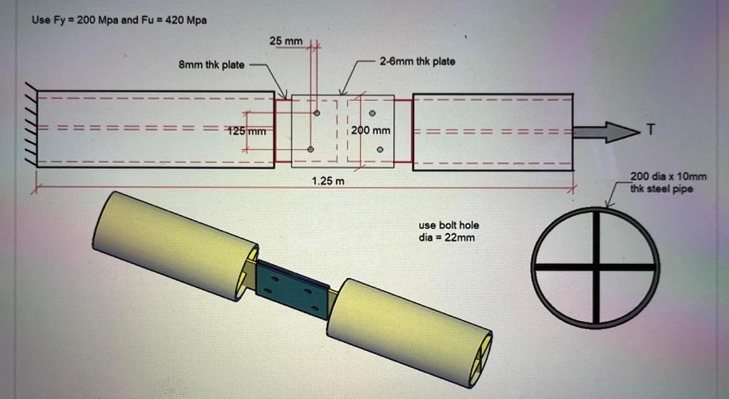 Use Fy 200 Mpa And Fu 420 Mpa 8mm Thk Plate 125 Mm 25 Mm O 2 6mm Thk Plate 1200 Mm I O 1 25 M Use Bolt Hole Dia 2 1