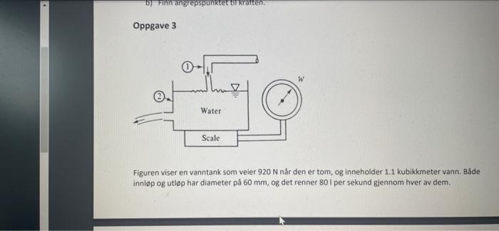 Watertank 920n When Empty Watertank 1 1l A Draw Free Body Diagram Of Controll Volume B Fbd Of Weight C Find Forces On 1