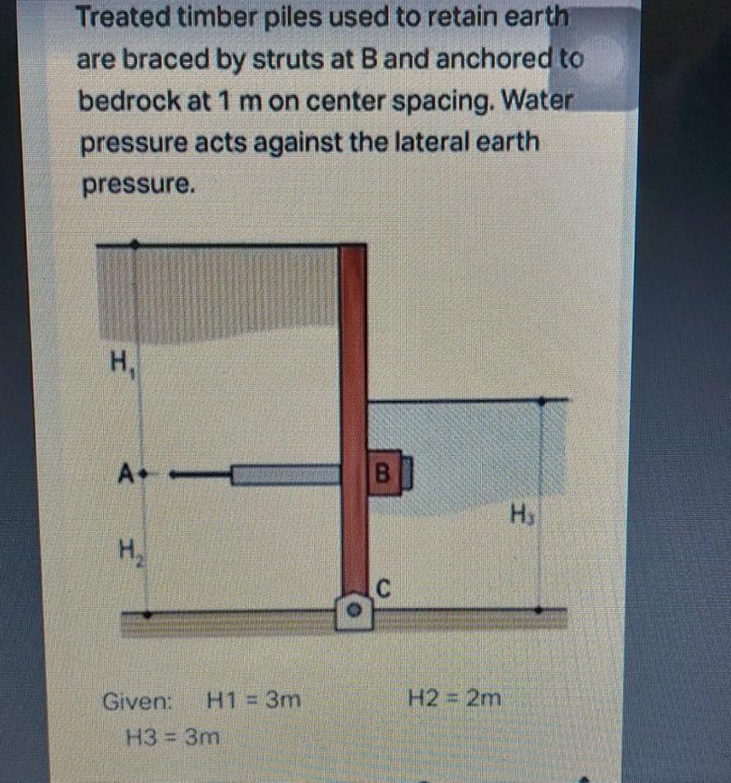 Treated Timber Piles Used To Retain Earth Are Braced By Struts At B And Anchored To Bedrock At 1 M On Center Spacing Wa 1