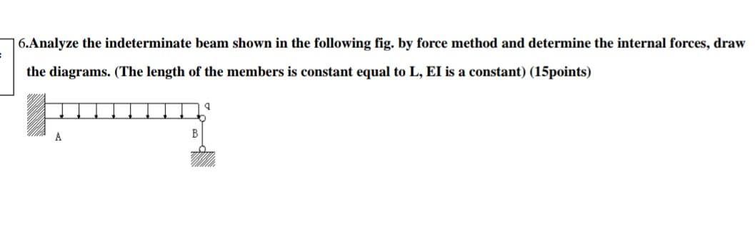 6 Analyze The Indeterminate Beam Shown In The Following Fig By Force Method And Determine The Internal Forces Draw The 1