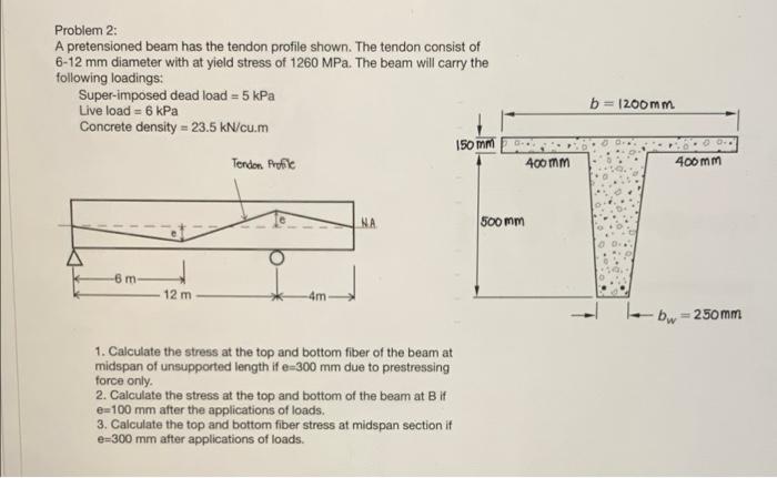 Problem 2 A Pretensioned Beam Has The Tendon Profile Shown The Tendon Consist Of 6 12 Mm Diameter With At Yield Stress 1