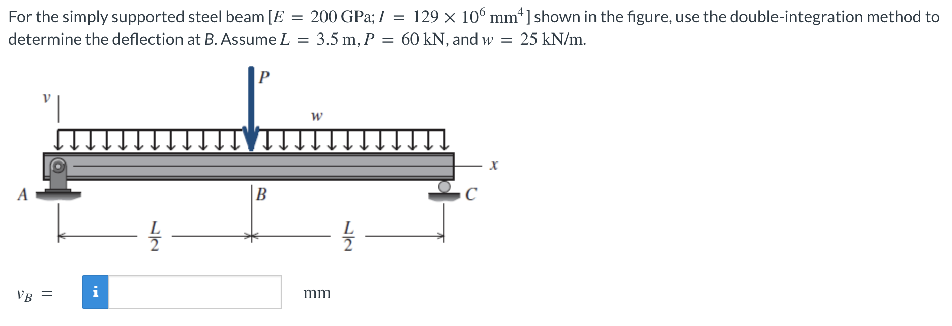 For The Simply Supported Steel Beam E 200 Gpa I 129 106 Mm4 Shown In The Figure Use The Double Integration Met 1