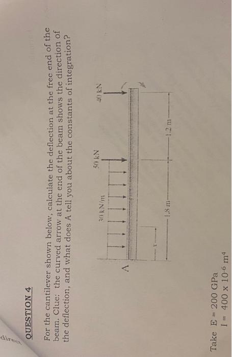 Direc Question 4 For The Cantilever Shown Below Calculate The Deflection At The Free End Of The Beam Clue The Curved 1