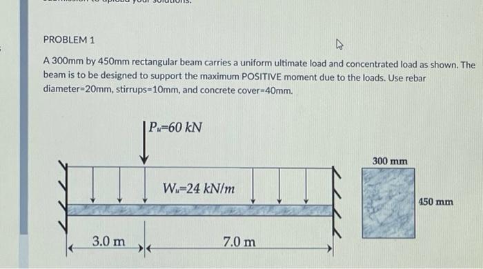 Problem 1 A 300mm By 450mm Rectangular Beam Carries A Uniform Ultimate Load And Concentrated Load As Shown The Beam Is 2