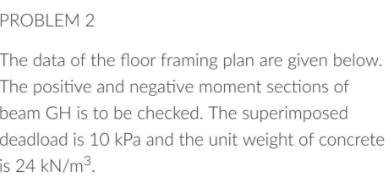 Problem 2 The Data Of The Floor Framing Plan Are Given Below The Positive And Negative Moment Sections Of Beam Gh Is To 1