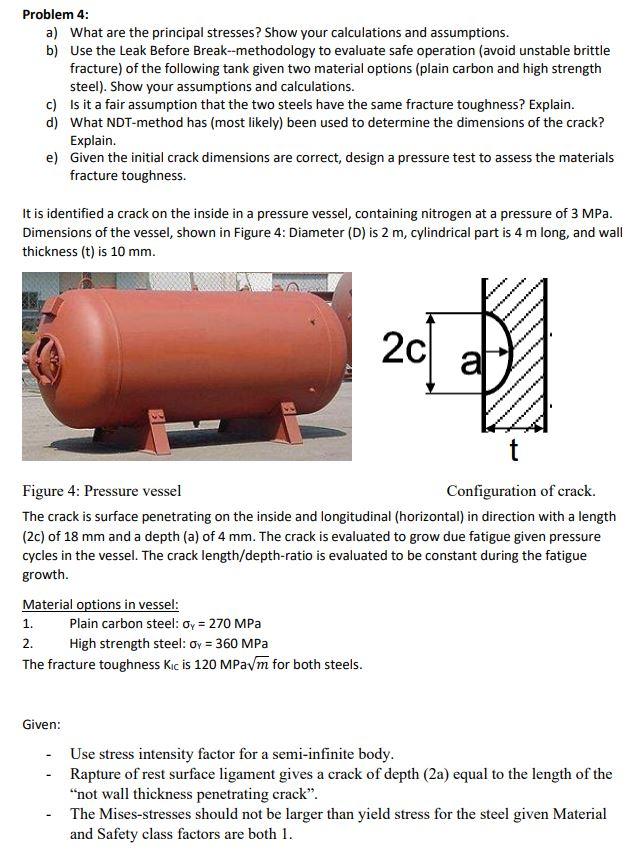 Problem 4 A What Are The Principal Stresses Show Your Calculations And Assumptions B Use The Leak Before Break Met 1