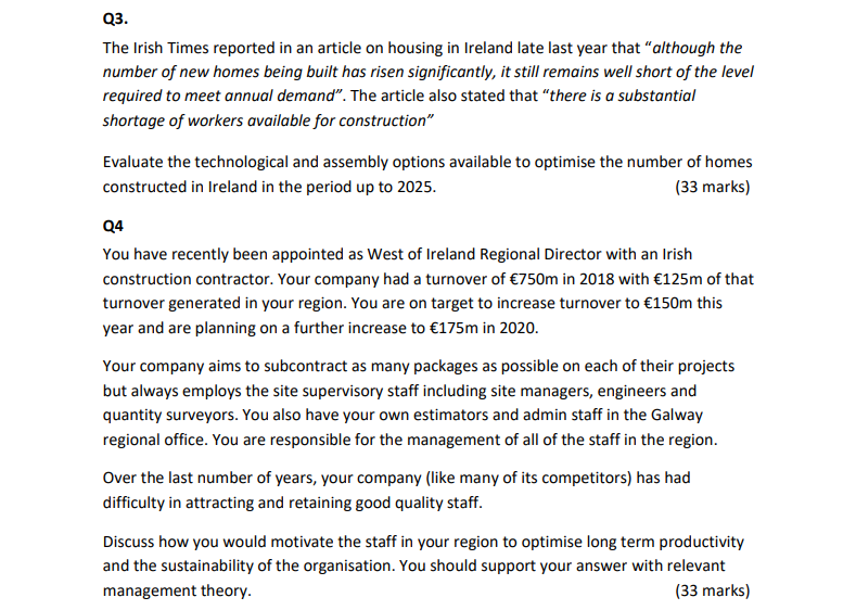 Q3 The Irish Times Reported In An Article On Housing In Ireland Late Last Year That Although The Number Of New Homes B 1