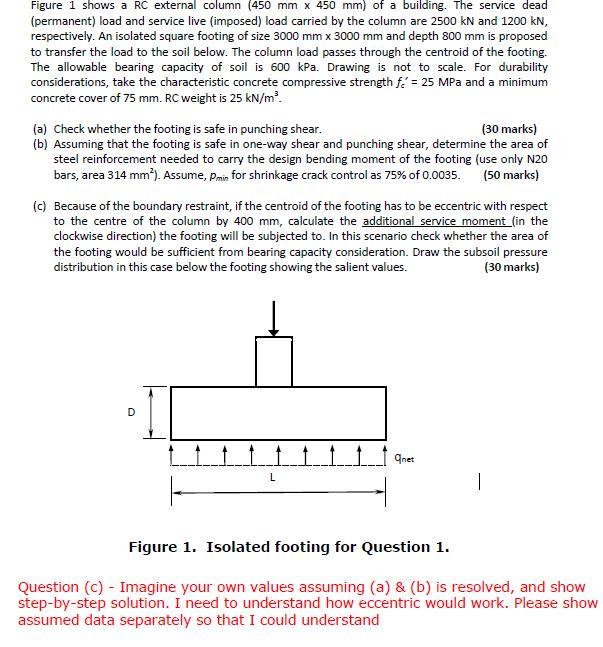 Figure 1 Shows A Rc External Column 450 Mm X 450 Mm Of A Building The Service Dead Permanent Load And Service Live 1