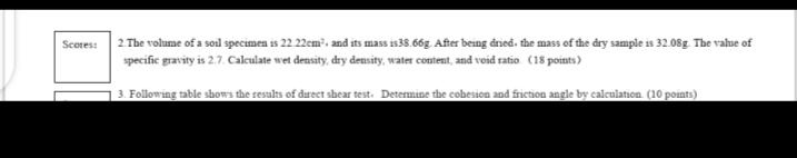 Scores 2 The Volume Of A Soil Specimen Is 22 22cm And Its Mass Is38 66g After Being Dried The Mass Of The Dry Sampl 1