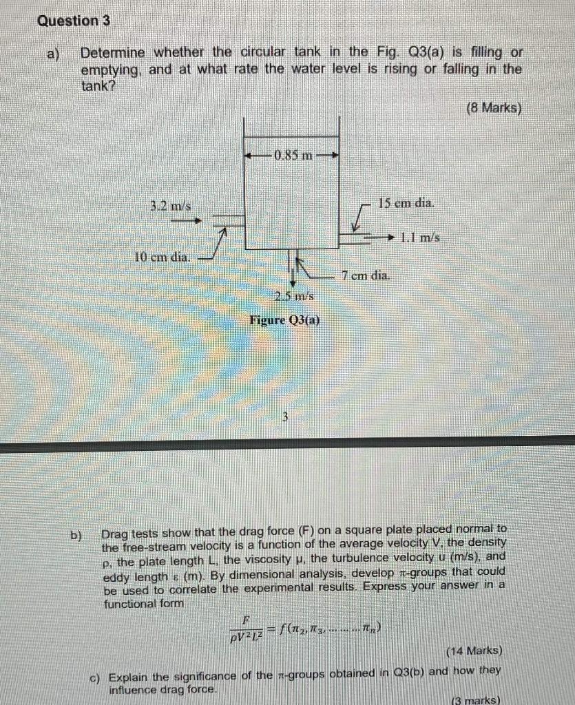 Question 3 A Determine Whether The Circular Tank In The Fig Q3 A Is Filling Or Emptying And At What Rate The Water Le 1
