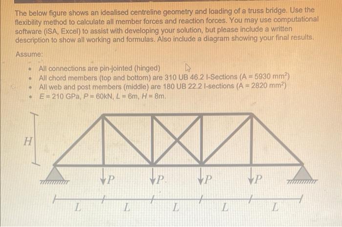 The Below Figure Shows An Idealised Centreline Geometry And Loading Of A Truss Bridge Use The Flexibility Method To Cal 1
