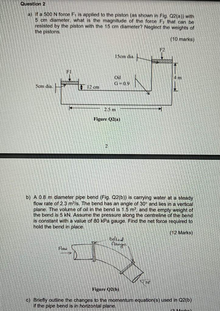 Question 2 A If A 500 N Force F Is Applied To The Piston As Shown In Fig Q2 A With 5 Cm Diameter What Is The Magn 1