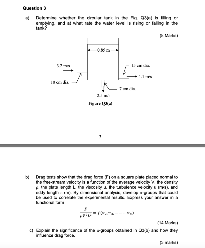 Question 3 A Determine Whether The Circular Tank In The Fig Q3 A Is Filling Or Emptying And At What Rate The Water L 1