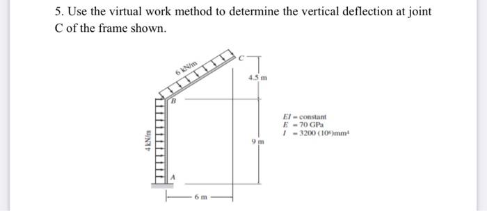 5 Use The Virtual Work Method To Determine The Vertical Deflection At Joint C Of The Frame Shown 4 5 M El Constant E 7 1