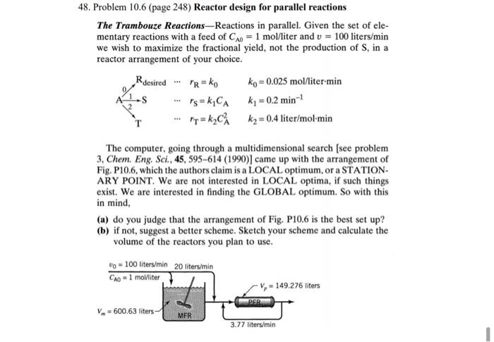 48 Problem 10 6 Page 248 Reactor Design For Parallel Reactions The Trambouze Reactions Reactions In Parallel Given T 2
