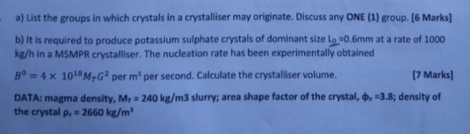 A List The Groups In Which Crystals In A Crystalliser May Originate Discuss Any One 1 Group 6 Marks B It Is Requ 1
