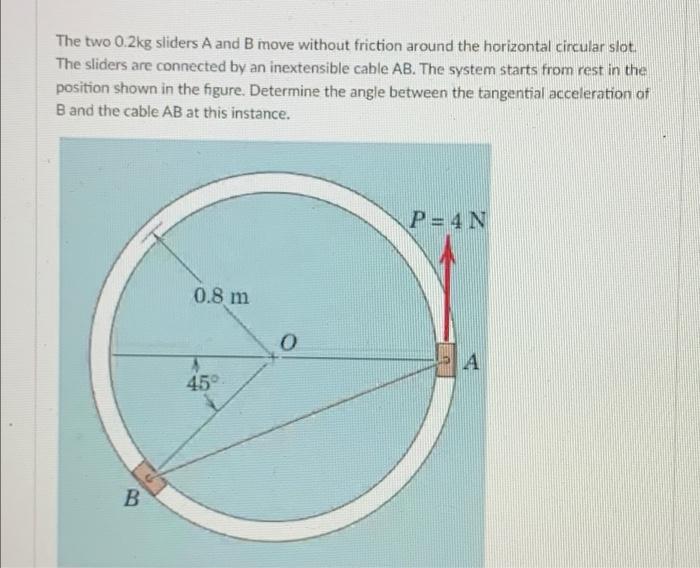 The Two 0 2kg Sliders A And B Move Without Friction Around The Horizontal Circular Slot The Sliders Are Connected By An 1
