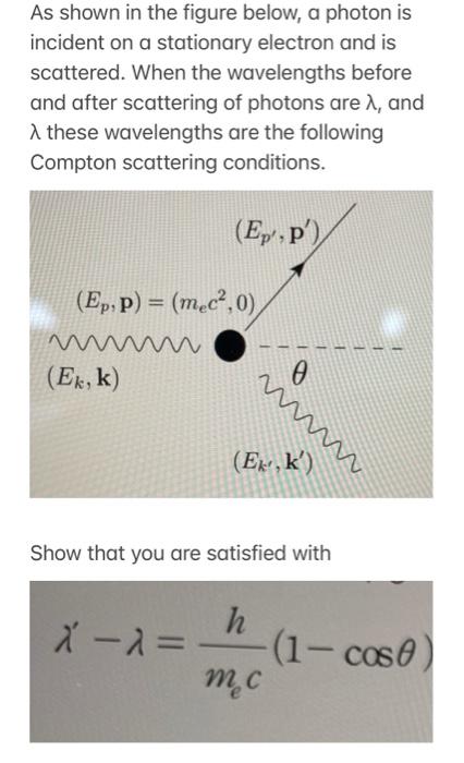 As Shown In The Figure Below A Photon Is Incident On A Stationary Electron And Is Scattered When The Wavelengths Befor 1