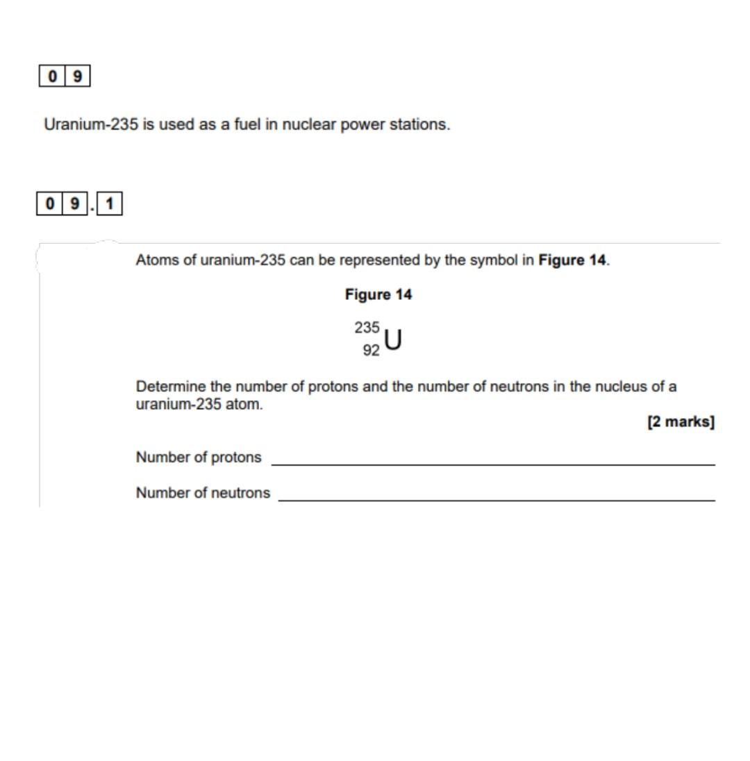 0 9 Uranium 235 Is Used As A Fuel In Nuclear Power Stations 09 1 Atoms Of Uranium 235 Can Be Represented By The Symbol 1