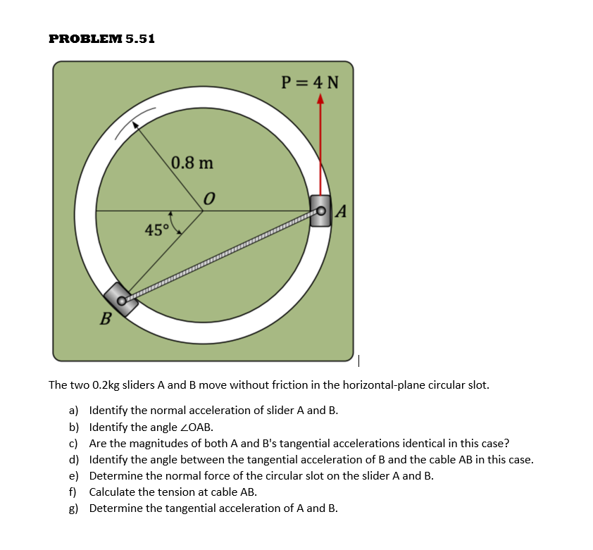 Problem 5 51 0 8 M 0 45 P 4n O A B The Two 0 2kg Sliders A And B Move Without Friction In The Horizontal Plane Circular 1