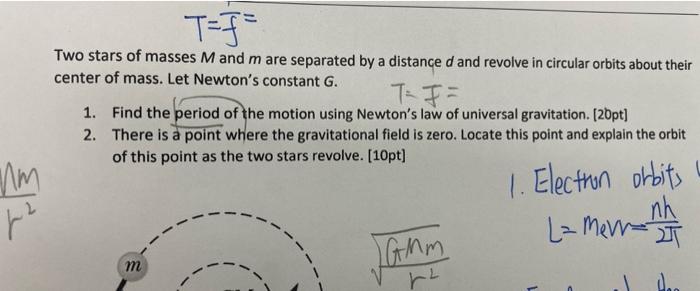 Am P T Two Stars Of Masses M And M Are Separated By A Distance D And Revolve In Circular Orbits About Their Center Of 1