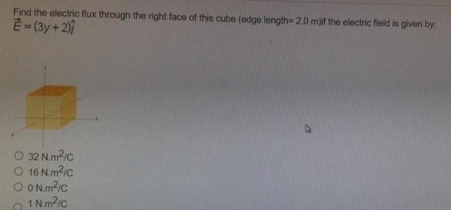Find The Electric Flux Through The Right Face Of This Cube Edge Length 2 0 M If The Electric Field Is Given By E 3 1