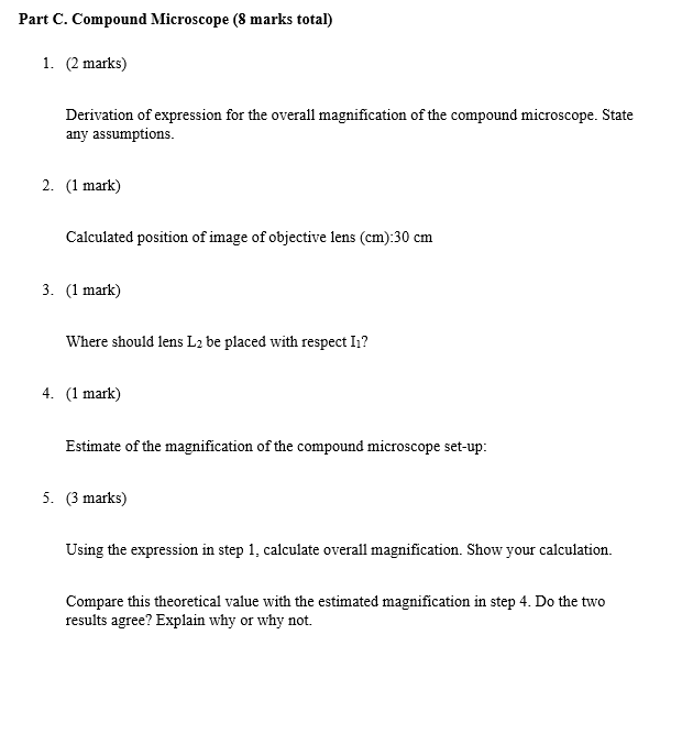 Part C Compound Microscope 8 Marks Total 1 2 Marks Derivation Of Expression For The Overall Magnification Of The C 1
