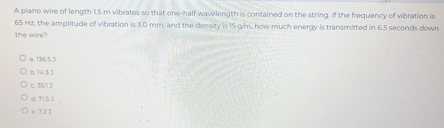 A Piano Wire Of Length 1 5 M Vibrates So That One Half Wavelength Is Contained On The String If The Frequency Of Vibrat 1