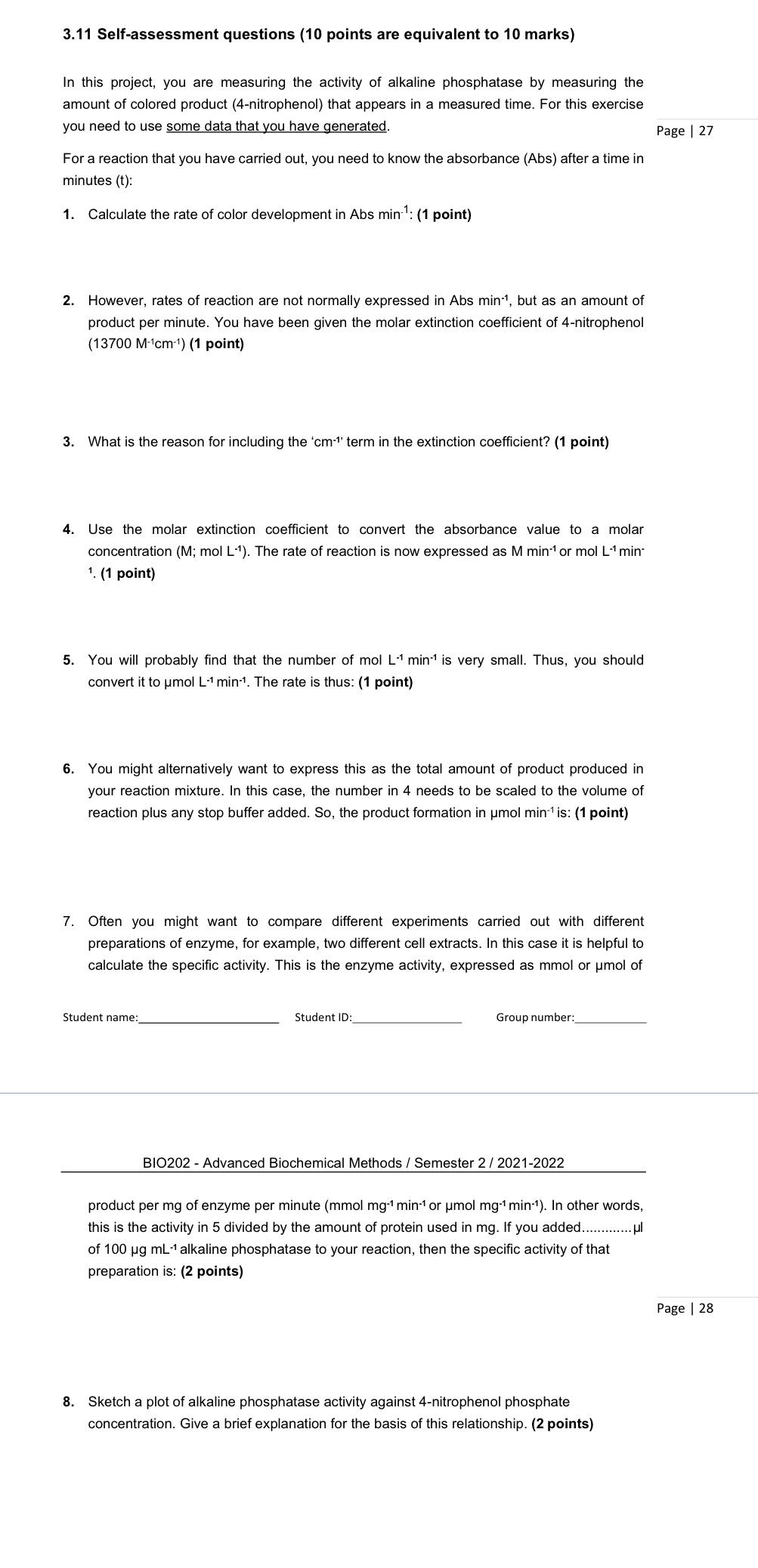 3 11 Self Assessment Questions 10 Points Are Equivalent To 10 Marks In This Project You Are Measuring The Activity Of 1
