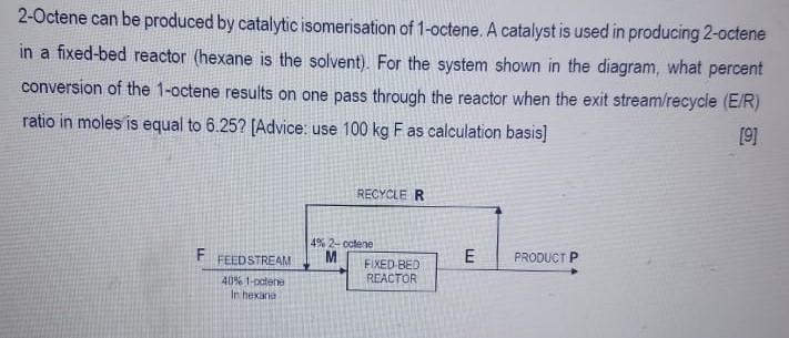2 Octene Can Be Produced By Catalytic Isomerisation Of 1 Octene A Catalyst Is Used In Producing 2 Octene In A Fixed Bed 1
