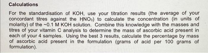 Analysis Of Ascorbic Acid Formulation Results Sheet Standardisation Of 0 1 M Koh Concentration Of Hno 0 1013 0 3