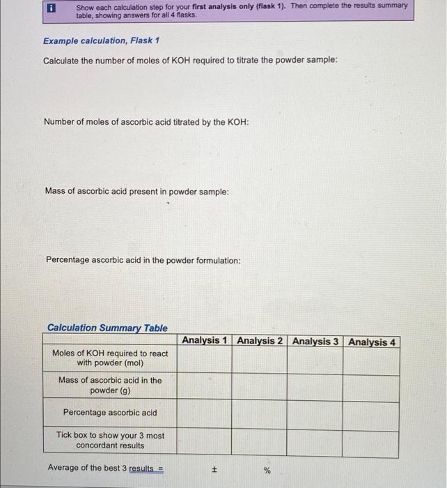 Analysis Of Ascorbic Acid Formulation Results Sheet Standardisation Of 0 1 M Koh Concentration Of Hno 0 1013 0 4