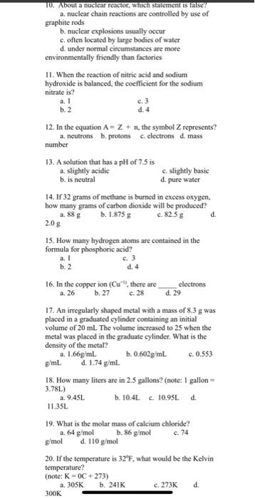 10 About A Nuclear Reactor Which Statement Is False A Nuclear Chain Reactions Are Controlled By Use Of Graphite Rods 1