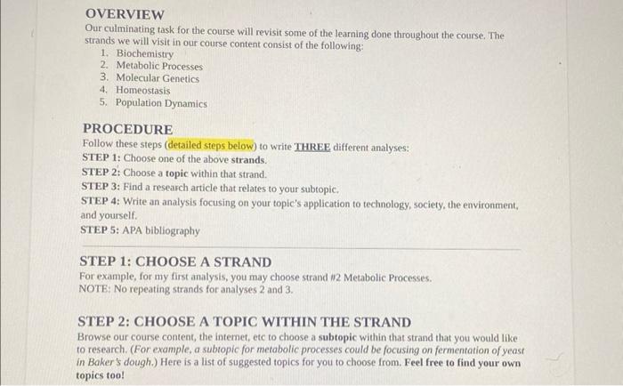 Overview Our Culminating Task For The Course Will Revisit Some Of The Learning Done Throughout The Course The Strands W 1