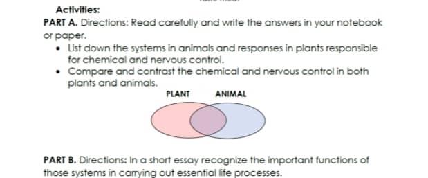 Activities Part A Directions Read Carefully And Write The Answers In Your Notebook Or Paper List Down The Systems 1