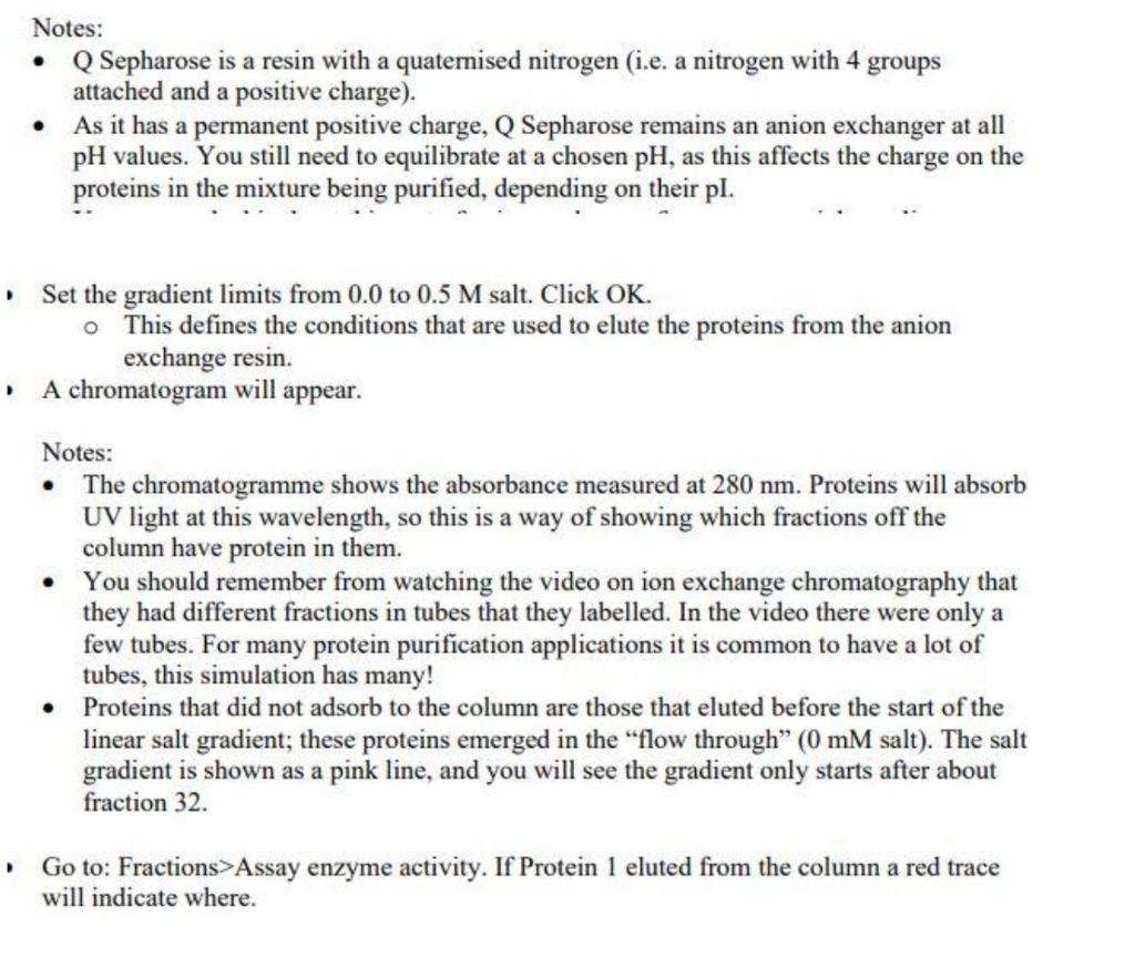 3 Examine The Chromatogram For Q Sepharose Run At Ph 10 Specifically The One That Employed A 0 0 5 M Nacl Gradient At 7