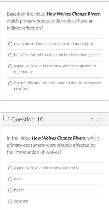 Based On The Video How Wolves Change Rivers Which Primary Producer Did Wolves Have An Indirect Effect On Rivers Meande 1