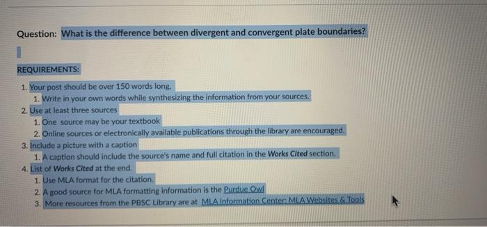 Question What Is The Difference Between Divergent And Convergent Plate Boundaries Requirements 1 Your Post Should Be 1