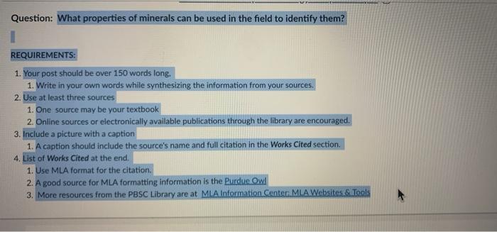 Question What Properties Of Minerals Can Be Used In The Field To Identify Them I Requirements 1 Your Post Should Be 1