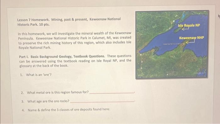 Lesson 7 Homework Mining Past Present Keweenaw National Historic Park 10 Pts In This Homework We Will Investigat 1