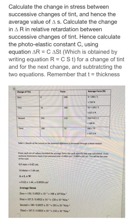Calculate The Change In Stress Between Successive Changes Of Tint And Hence The Average Value Of As Calculate The Chan 1