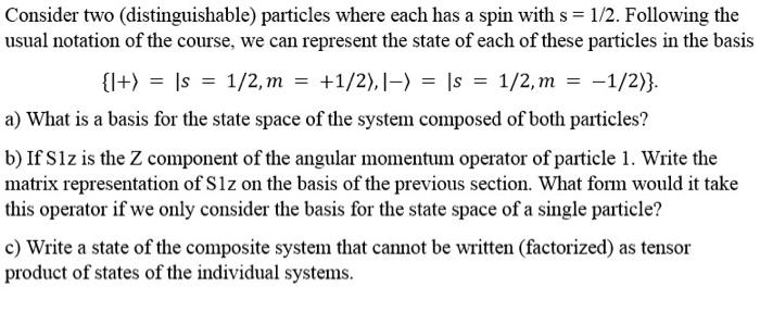 Consider Two Distinguishable Particles Where Each Has A Spin With S 1 2 Following The Usual Notation Of The Course 1