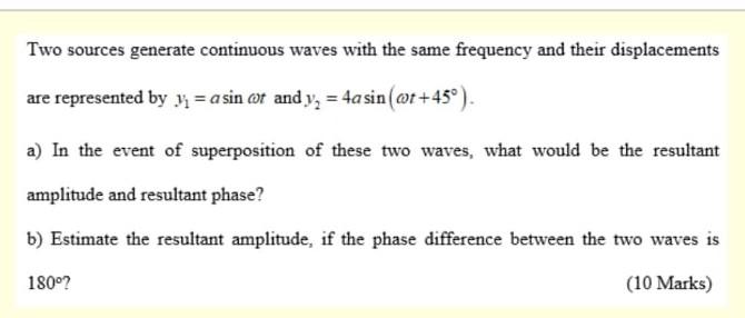 Two Sources Generate Continuous Waves With The Same Frequency And Their Displacements Are Represented By A Sin Ot And Y 1