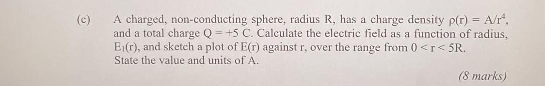 C A Charged Non Conducting Sphere Radius R Has A Charge Density P R A R And A Total Charge Q 5 C Calculate T 1